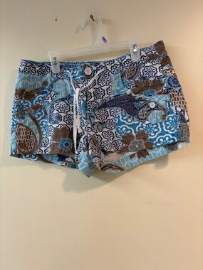 UNIONBAY Blue and Brown Floral Drawstring Jean Shorts